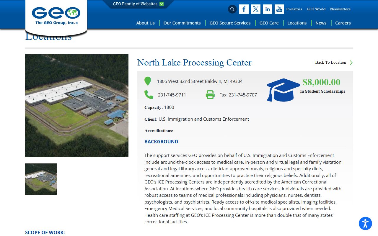 North Lake Processing Center GEO facility capacity and services page